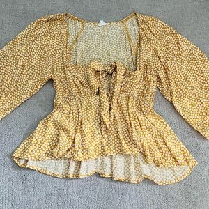 Orange Dry Goods Floral Front Tie Blouse